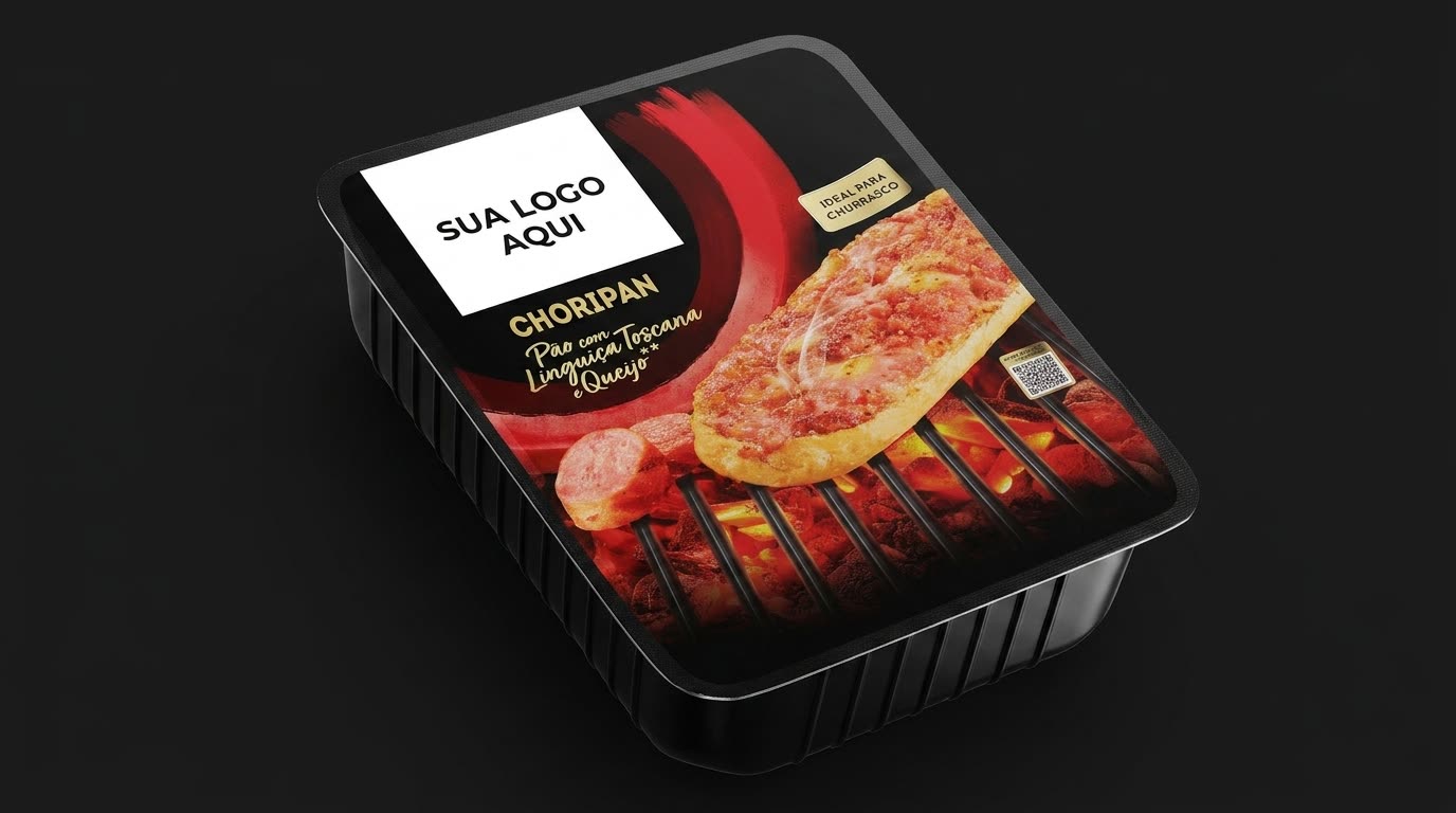 Embalagem de choripan premium com espaço para a sua marca, marca própria Chef Foods