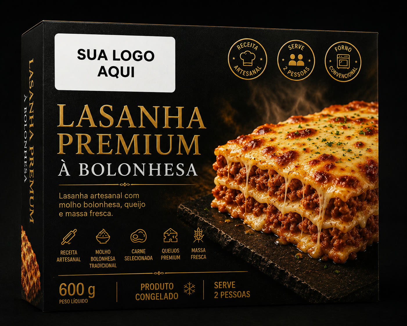Embalagem de lasanha à bolonhesa com espaço para a sua marca, marca própria Chef Foods