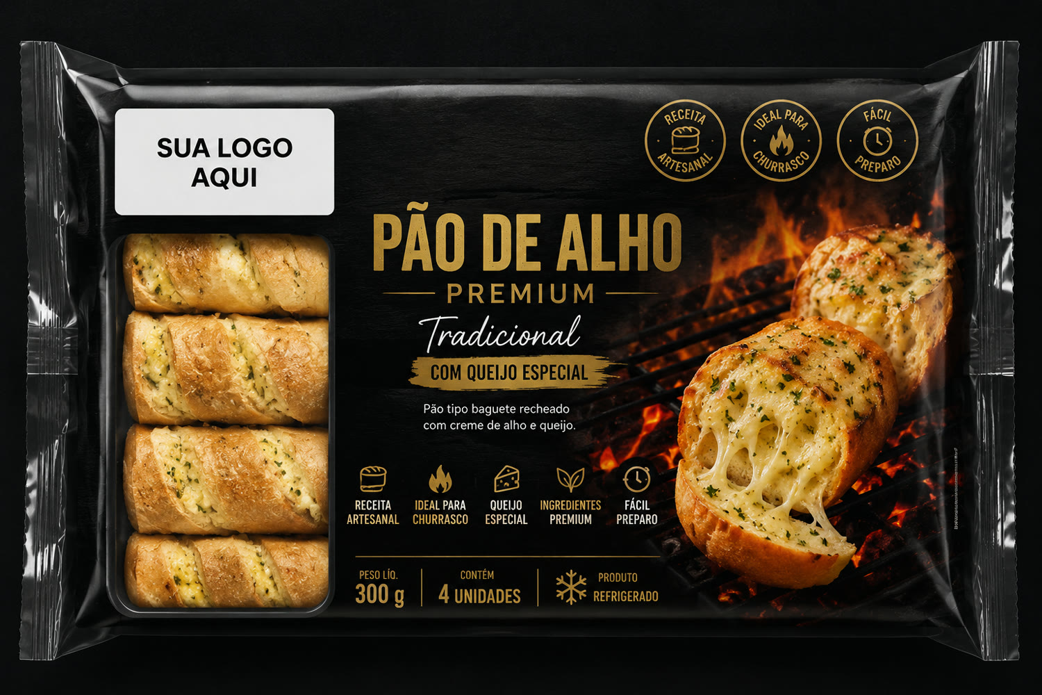 Embalagem de pão de alho com espaço para a sua marca, marca própria Chef Foods