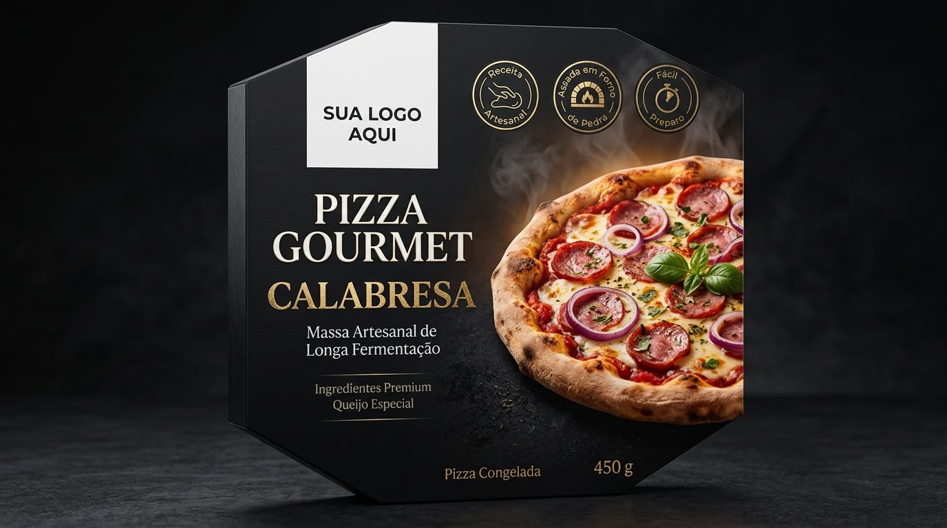 Embalagem de pizza congelada com espaço para a sua marca, marca própria Chef Foods